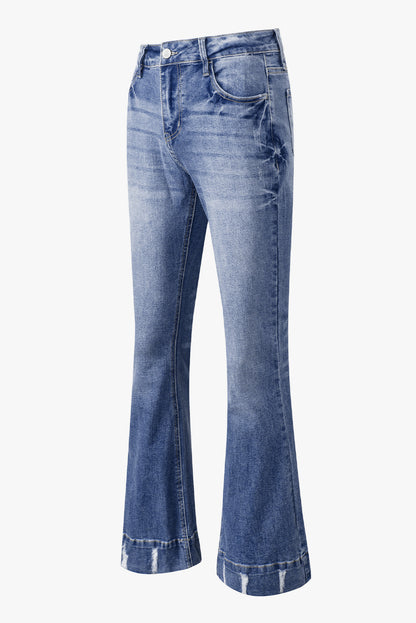 Slight Distressed Medium Wash Flare Jeans | Sky Blue