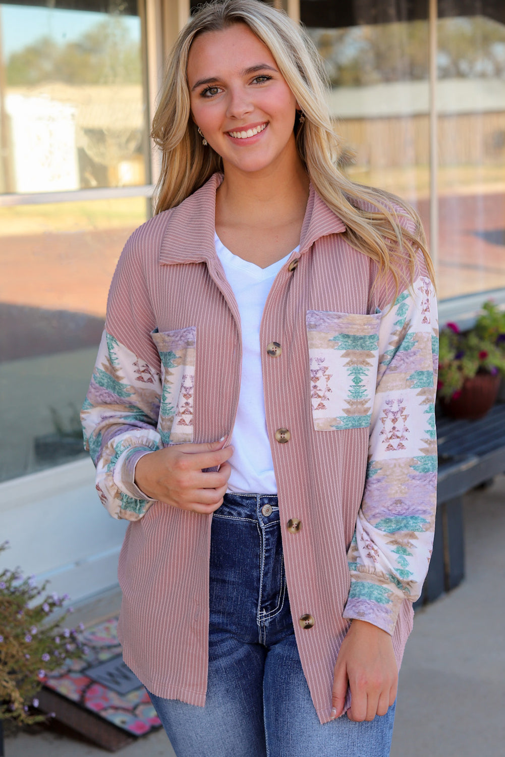 Toltec Corduroy Contrast Shacket | Pink