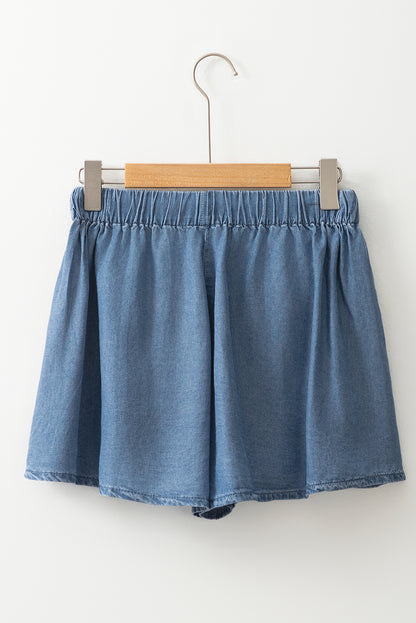 Drawstring Elastic Waist Wide Leg Denim Shorts | Dusk Blue