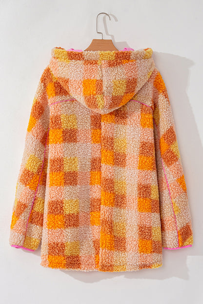 Checkered Sherpa Hooded Jacket | Orange