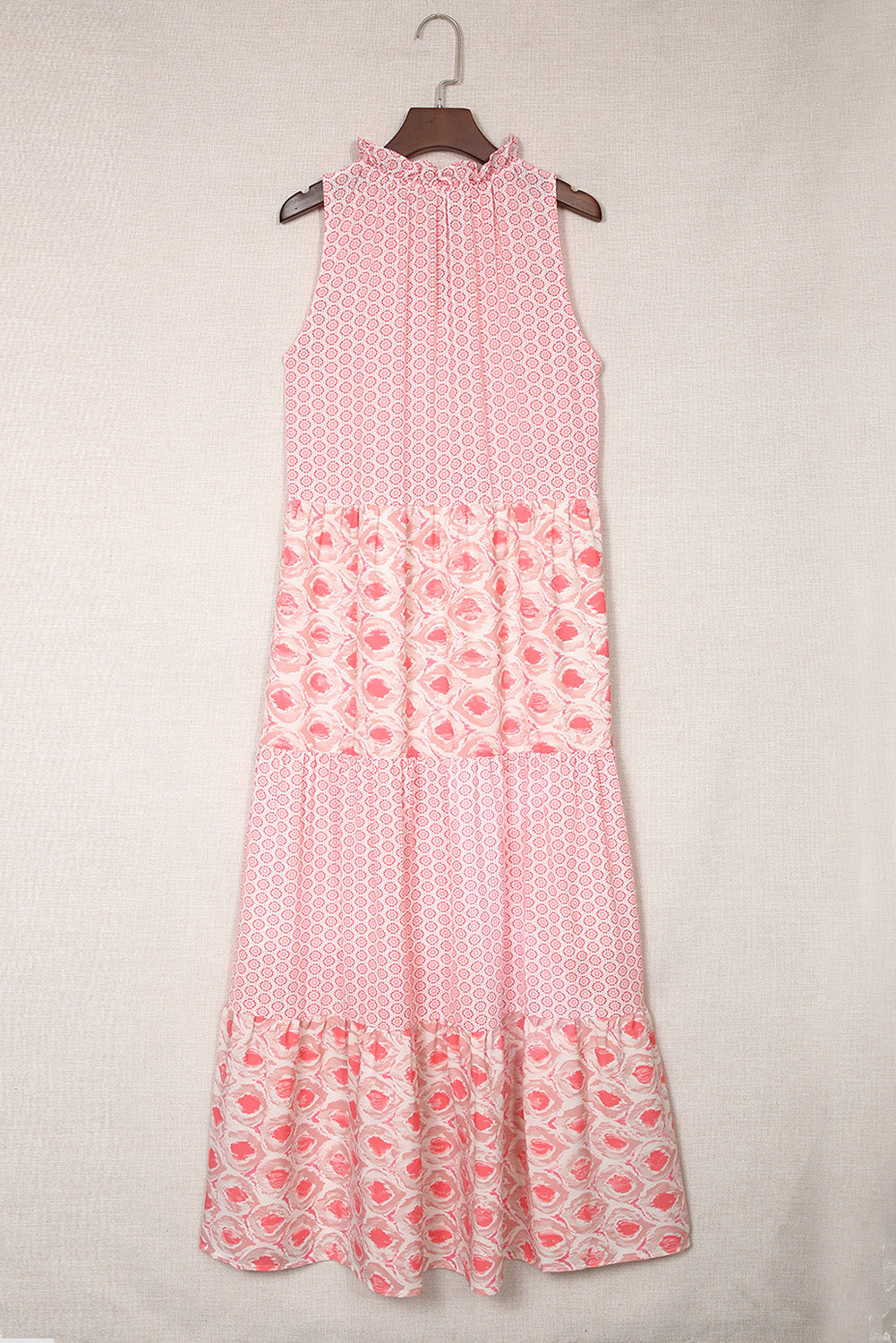 Abstract Print Split Neck Sleeveless Maxi Dress | Pink