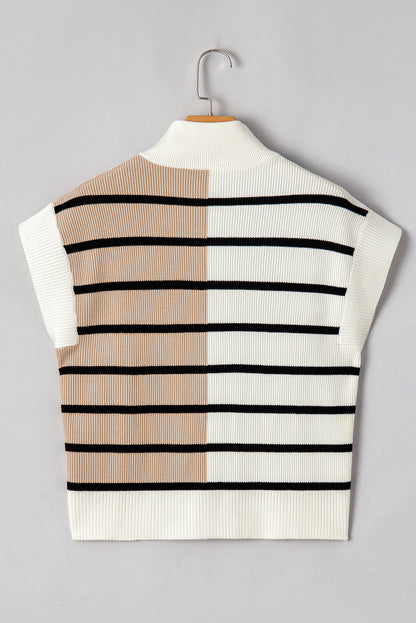 Colourblock Quarter Zip Collar Sweater Vest | Black Stripe