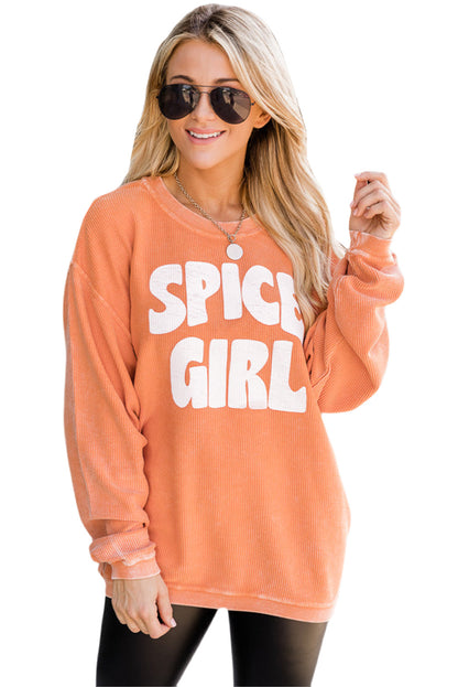 Corded Spicy Girl Graphic Sweatshirt | Orange