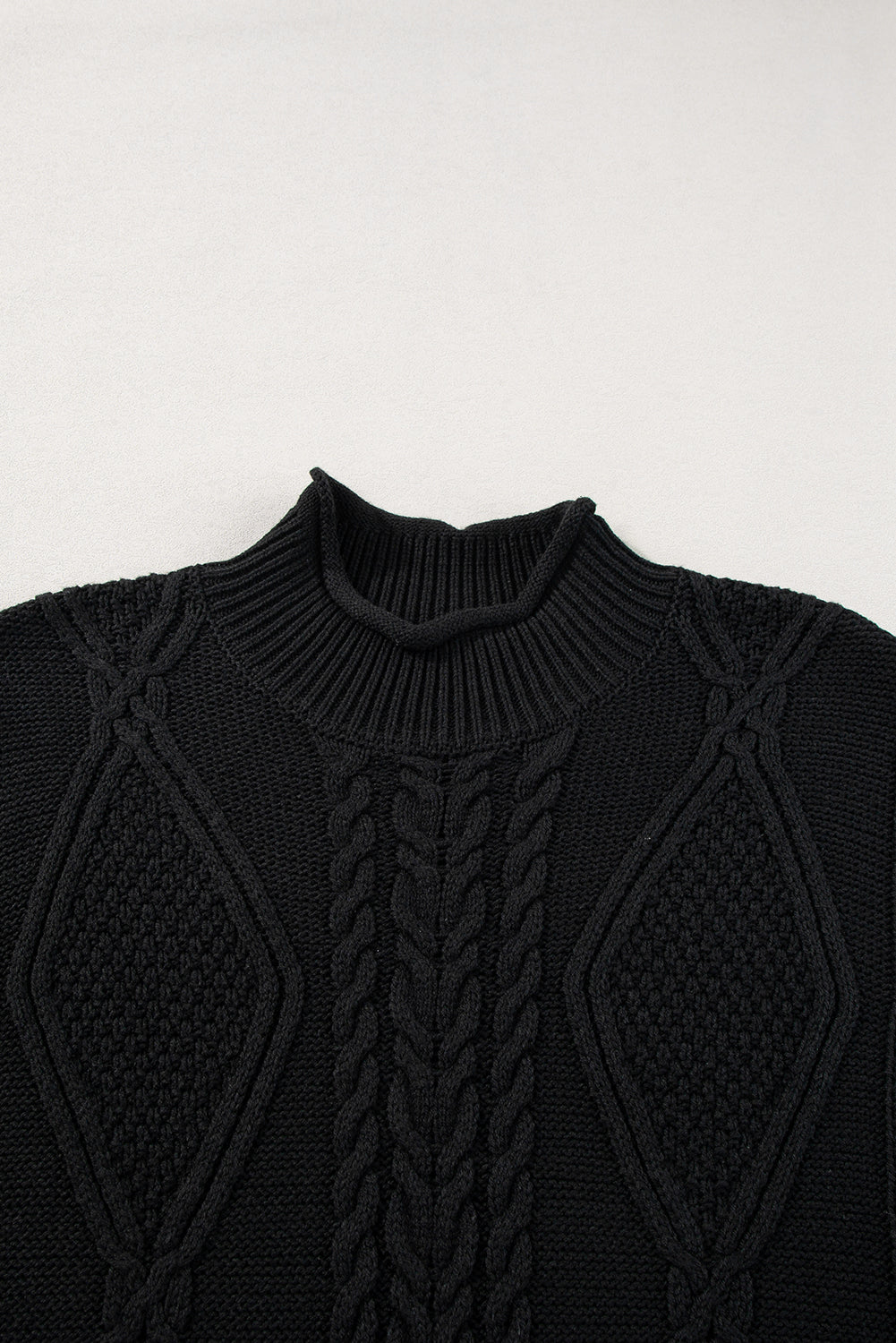 Solid Colour Cable Knit High Neck Sweater Vest | Black