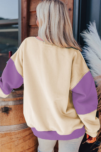 Colourblock Patchwork Drop Shoulder Sweatshirt | Meadow Mauve