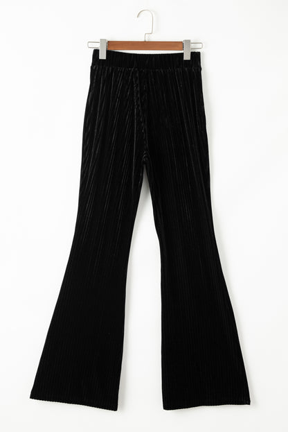 Solid Colour High Waist Flare Corduroy Pants | Black