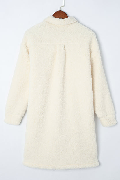 Contrast Flap Pocket Single Breasted Teddy Coat | Beige