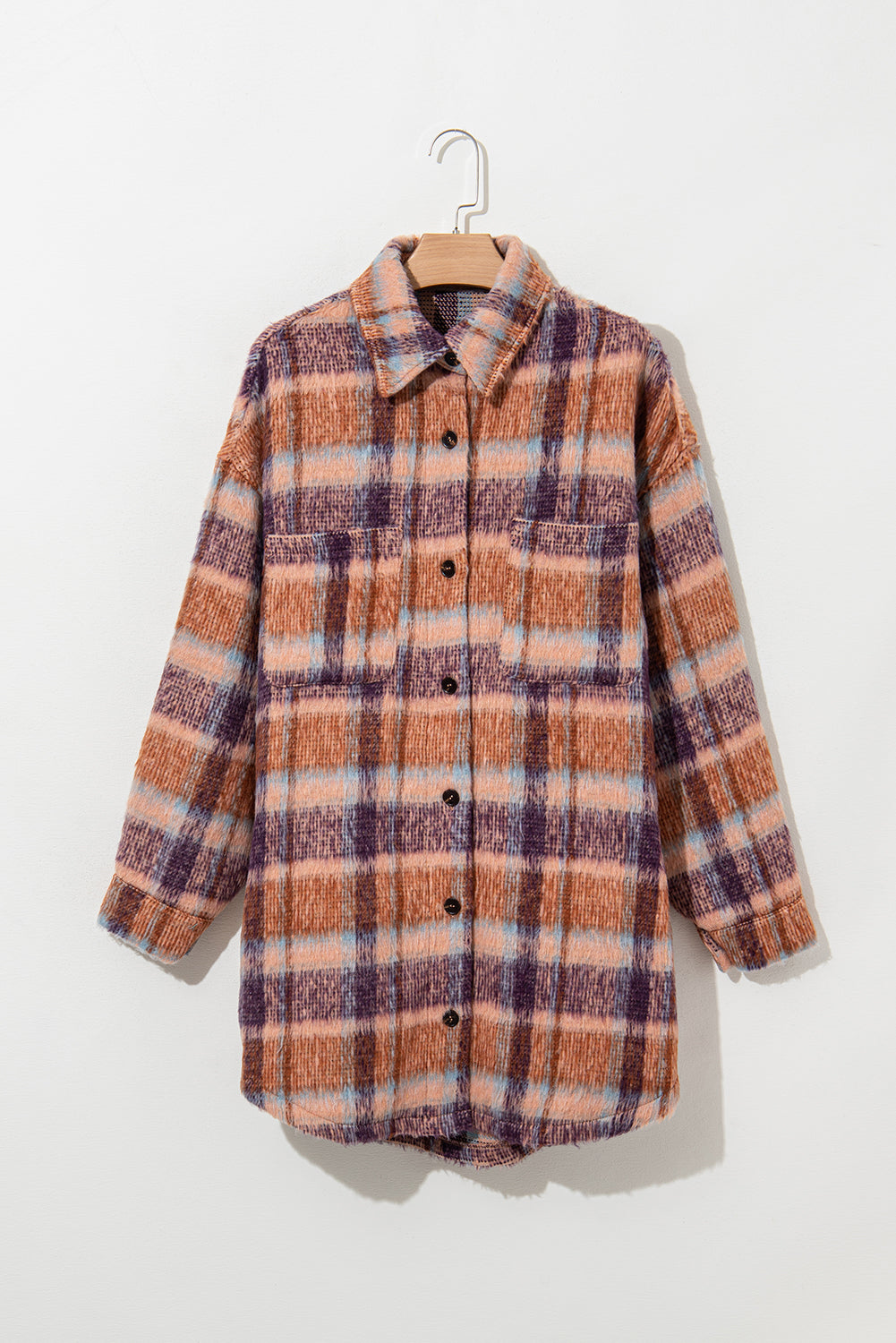 Plus Size Plaid Print Collared Button Up Jacket | Multicolour