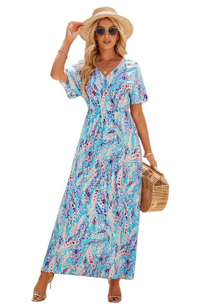 Wrap V Neck Floral Maxi Dress | Green