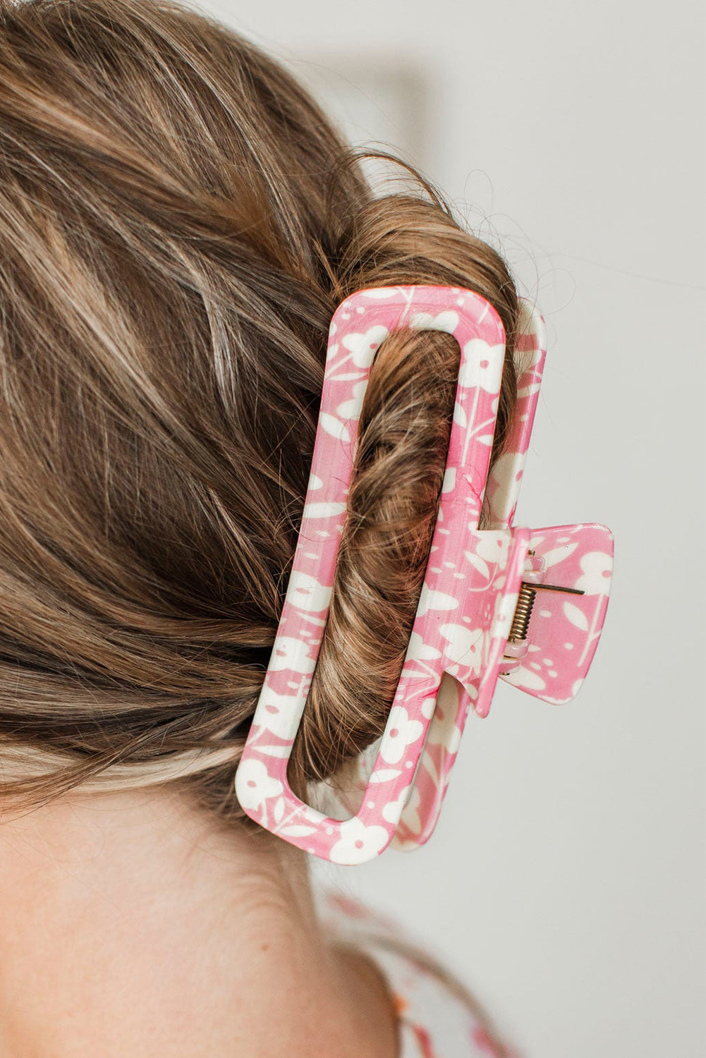 Pink Floral Printed Hollow Out Claw Clip