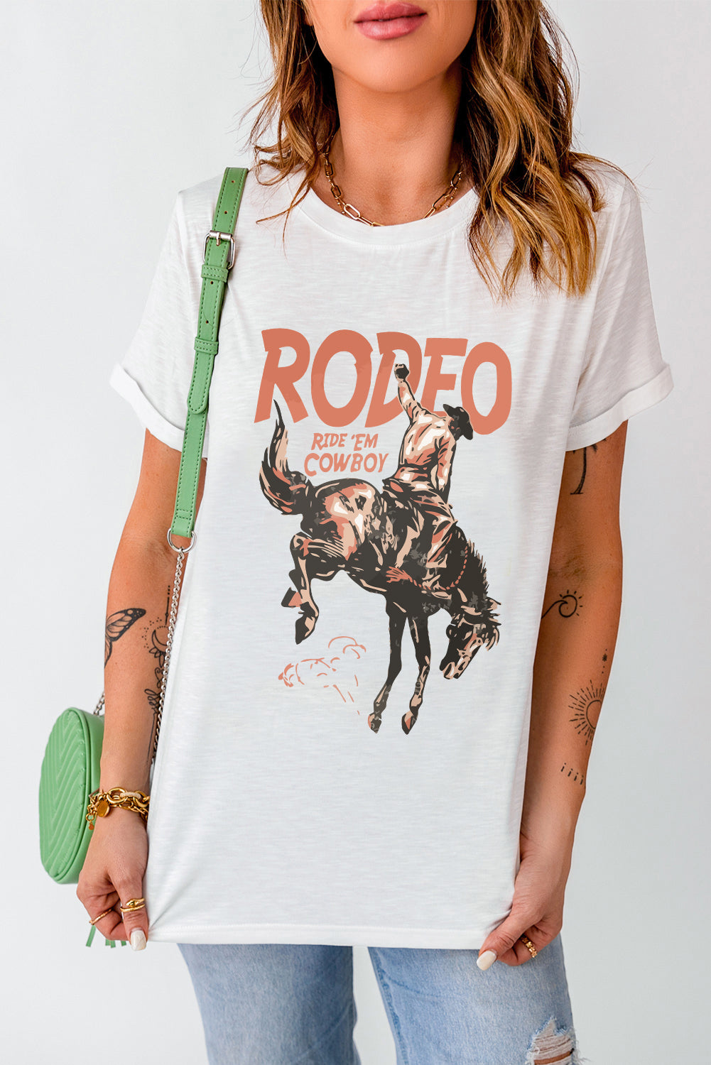 Rodeo Cowboy Graphic Crewneck T Shirt | White