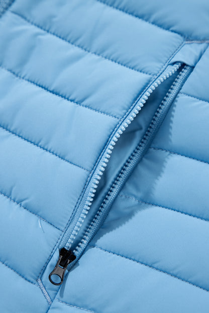 Plush Collared Quilted Zipped Puffer Vest | Sky Blue