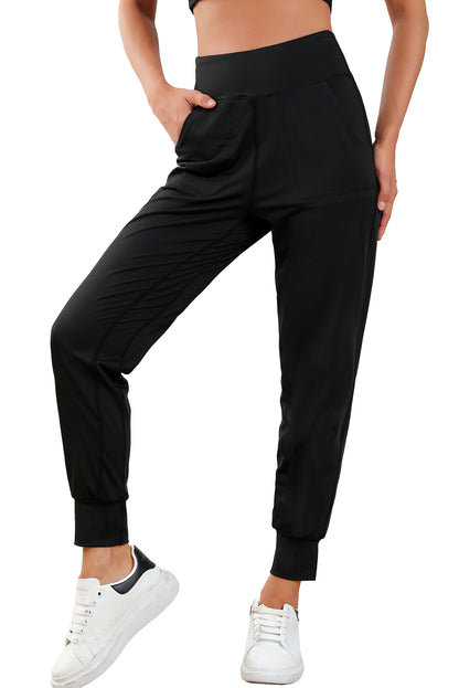 Exposed Seam High Waist Pocketed Joggers | Black