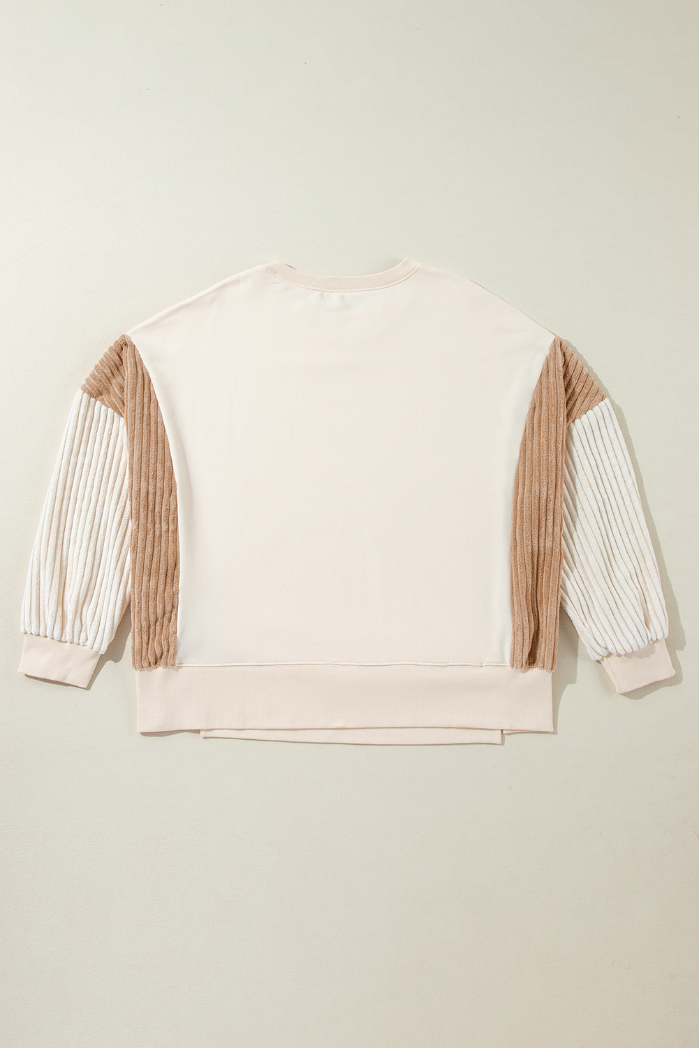 Corduroy Patchwork Drop Shoulder Long Sleeve Sweatshirt | Apricot