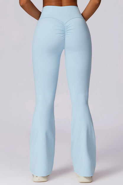 Solid Colour High Waist Active Sports Flare Pants | Mist Blue