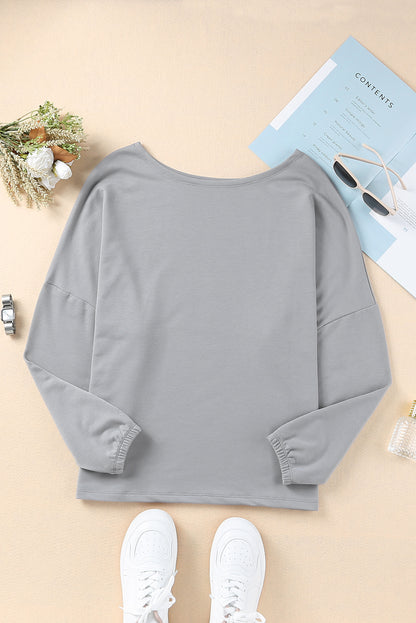 Loose Fit Wide Neck Batwing Sleeves Top | Gray