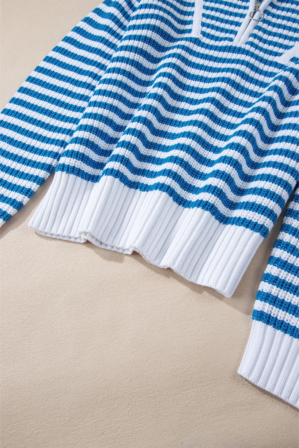 Zip Up Collar Drop Shoulder Sweater | Sky Blue Stripe