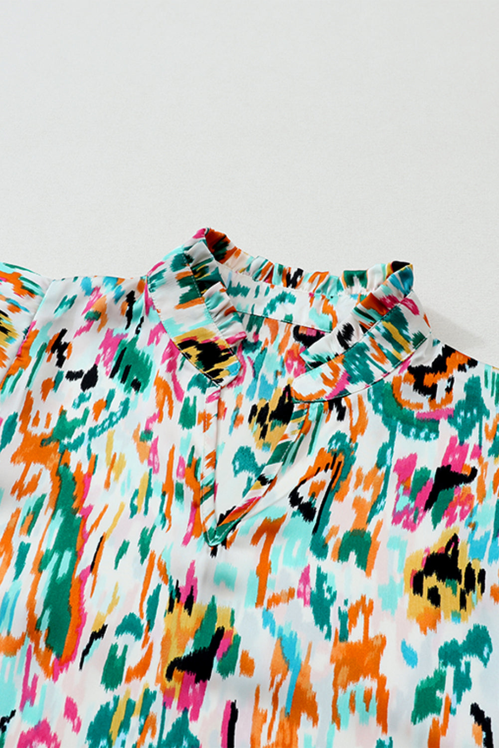 Abstract Print 3/4 Puff Sleeve Ruffle Blouse | Multicolour