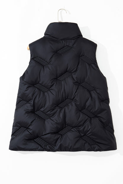 Quilted High Neck Zip Up Jacket Vest | Black