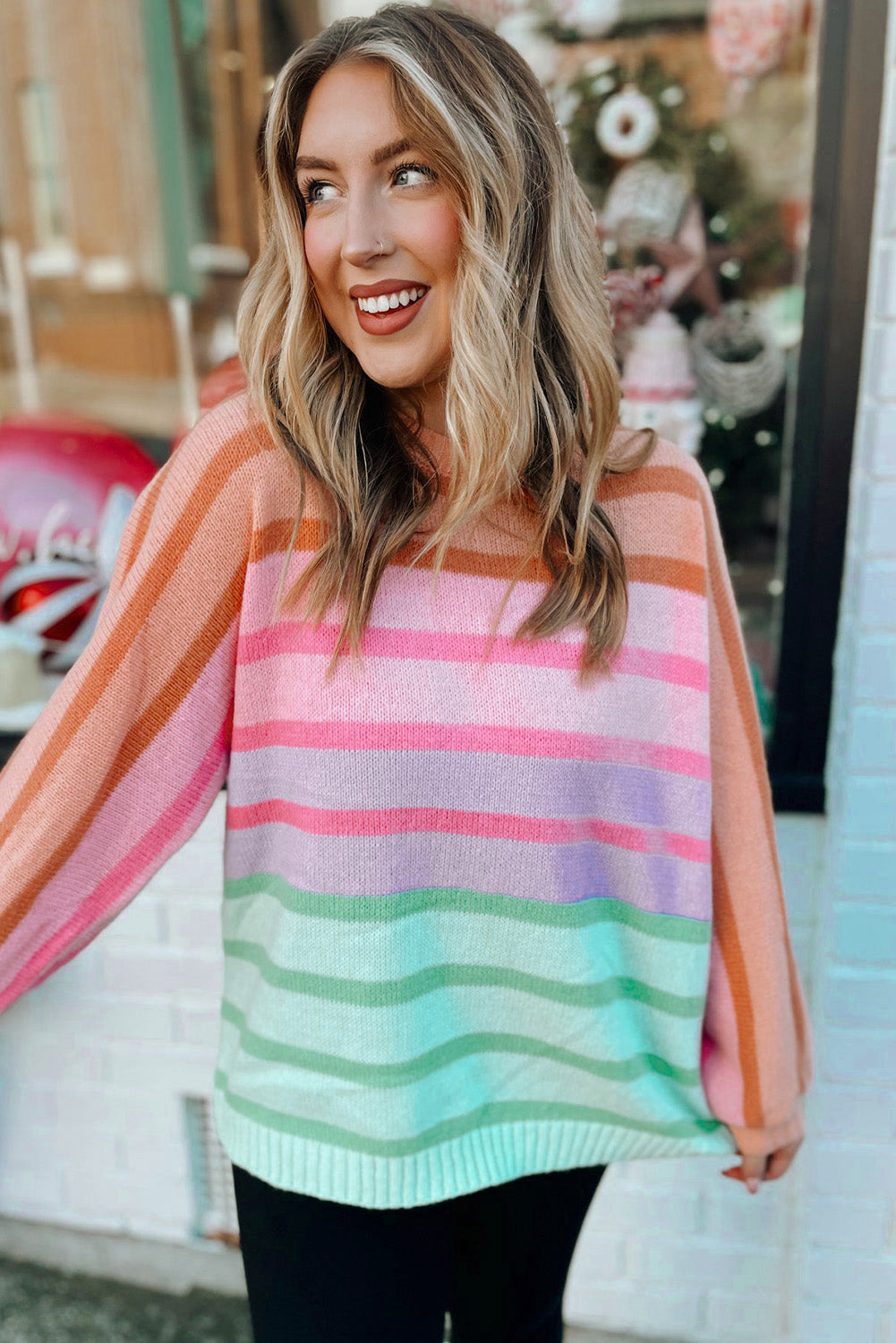 Gradient Ribbed Edge Loose Sweater | Multicolour