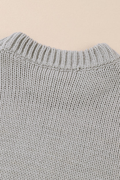 Chunky Knit Turtle Neck Drop Shoulder Sweater | Light Grey