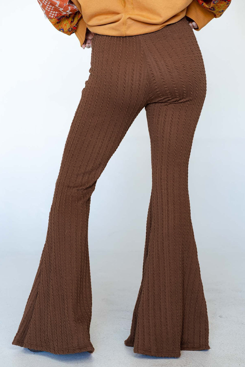 Textured Knit Mid Waist Flare Pants | Coffee