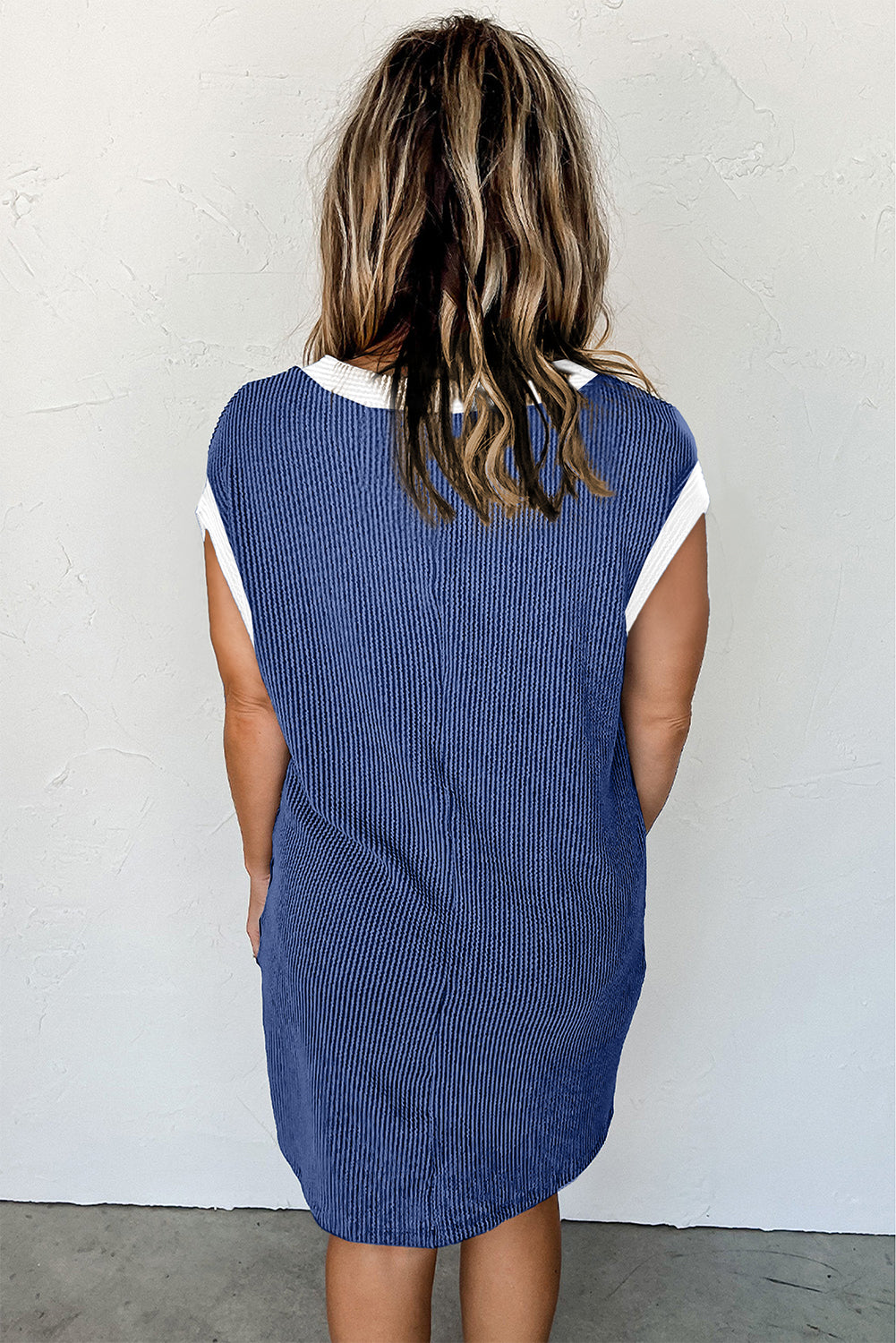 Rib Textured Cap Sleeve T-Shirt Dress | Sail Blue