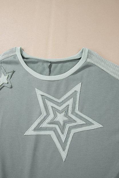 Stars Patchwork Round Neck Plus Size T Shirt | Mist Green