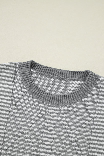 Geometric Textured Drop Shoulder Sweater | Gray Stripe