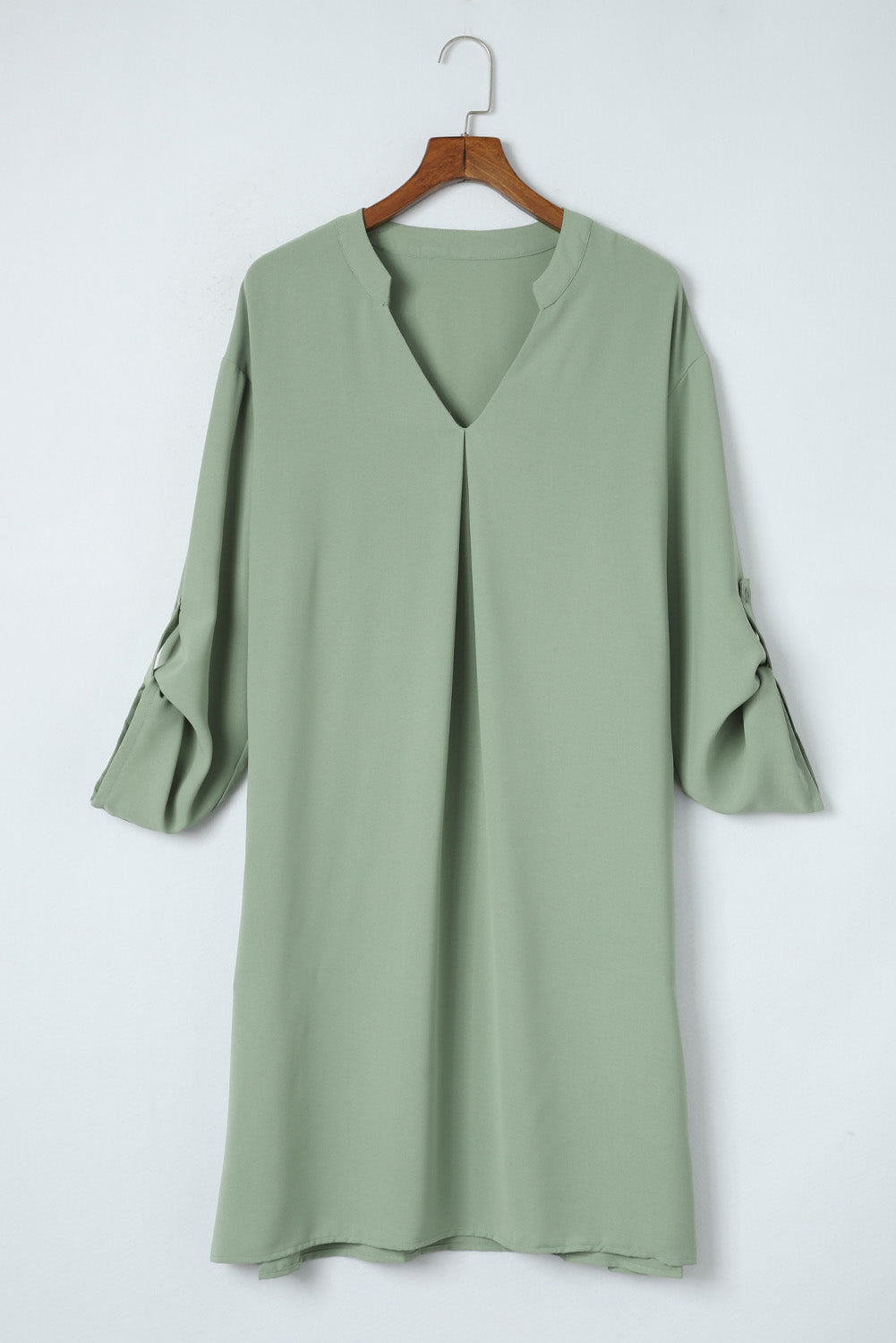 Roll-Tab Sleeve Flowy Casual Dress | Green