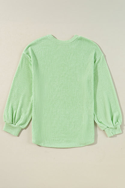 Solid Cord Ribbed Drop Shoulder Pullover Top | Moonlight Jade