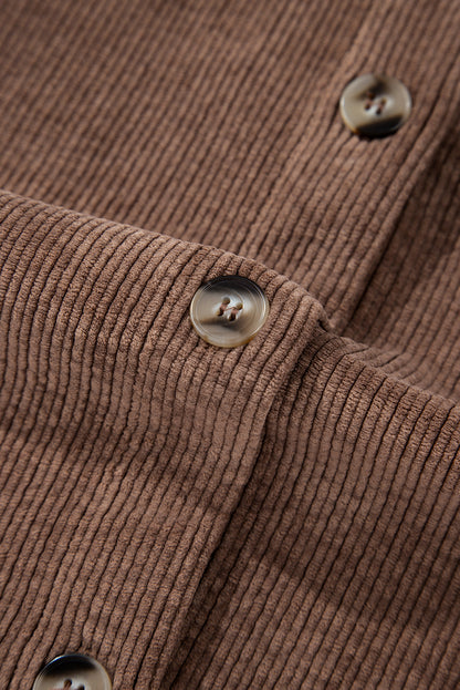 Corduroy Flap Pocket Button Up Shacket | Chestnut