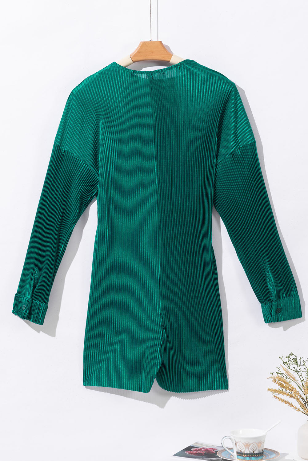 Ribbed Long Sleeve Button Front Romper | Sea Green