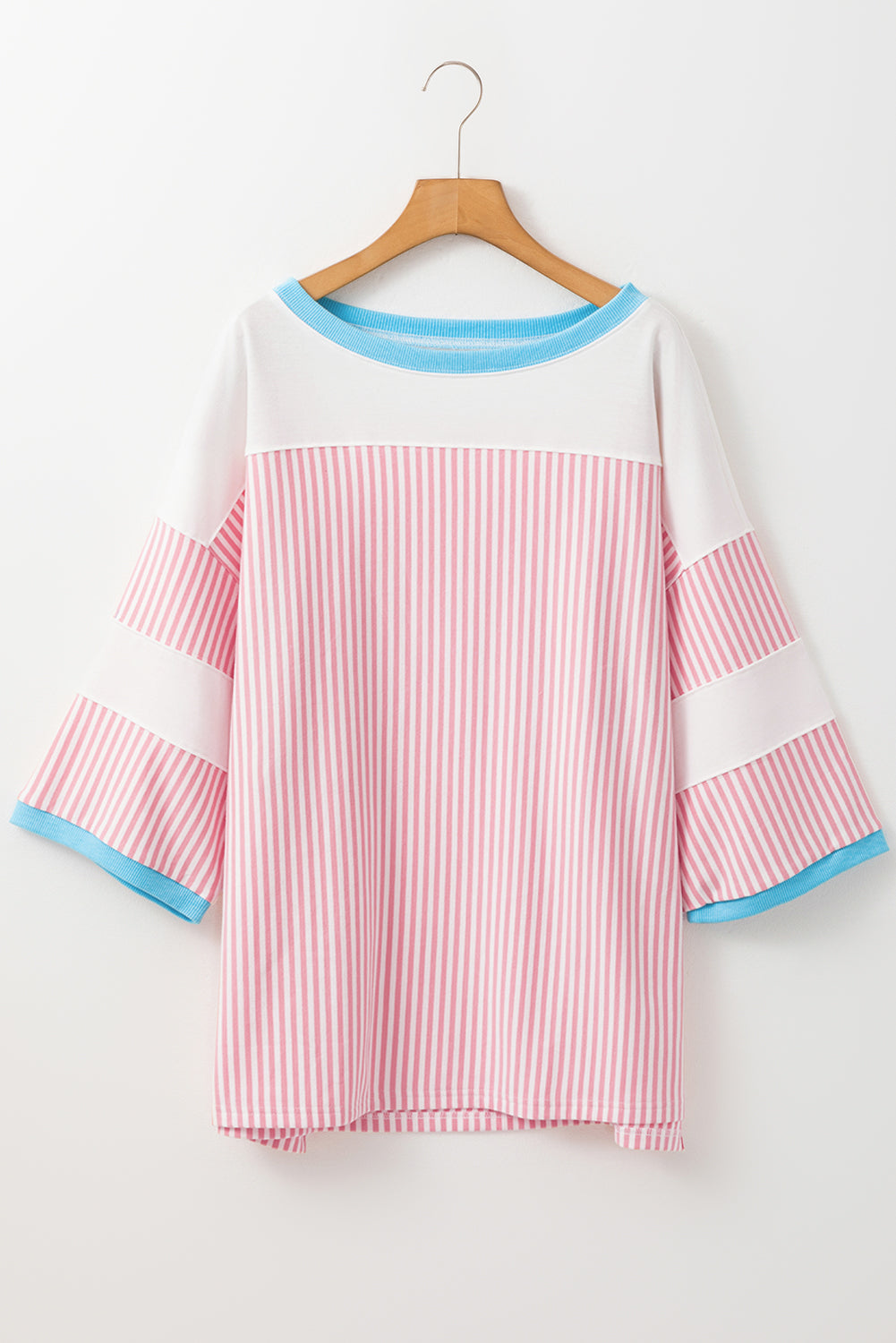 Patchwork Bracelet Sleeve Plus Size T Shirt | White Stripe