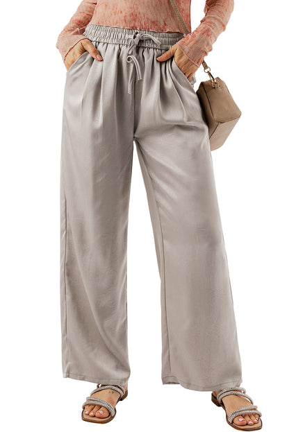 Solid Pleated Lace-Up High Waist Wide Leg Pants | Jet Stream