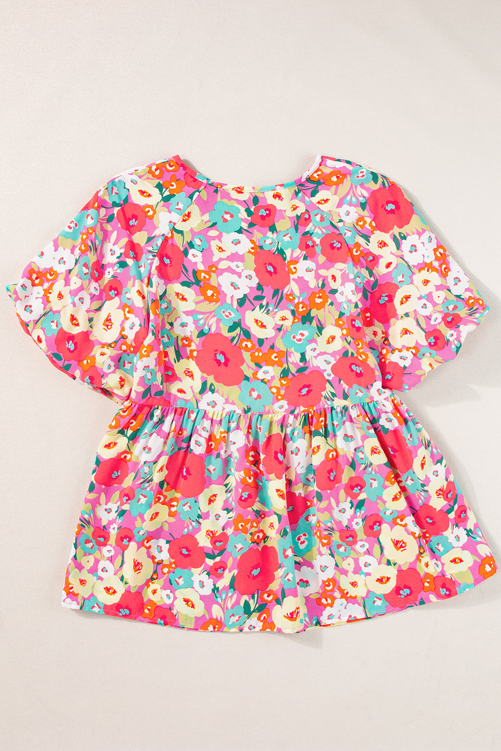 Boho Floral Short Puff Sleeve Babydoll Blouse | Multicolour