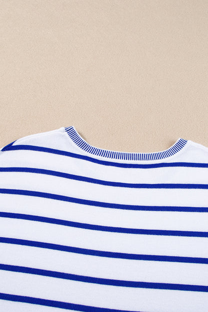 Knitted Bat Sleeve T Shirt | Sky Blue Stripe