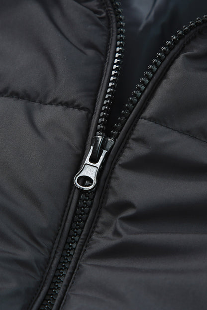 Zip Up Drawstring Hem Puffer Jackets | Black