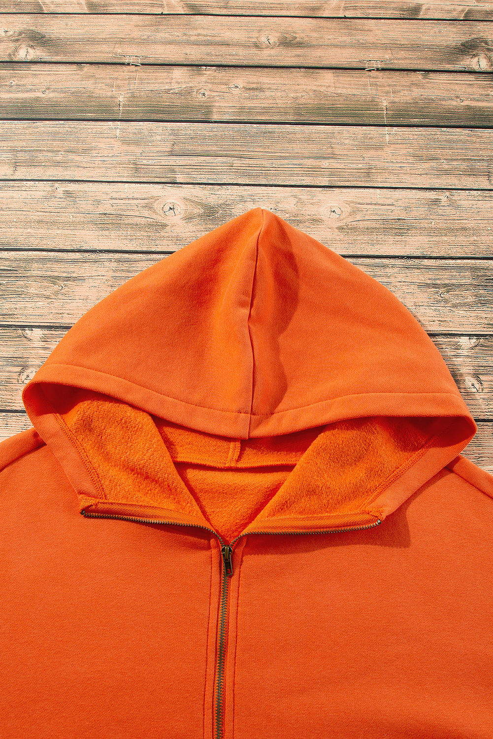 Fleece Lined Half Zipper Kangaroo Pockets Loose Hoodie | Orange