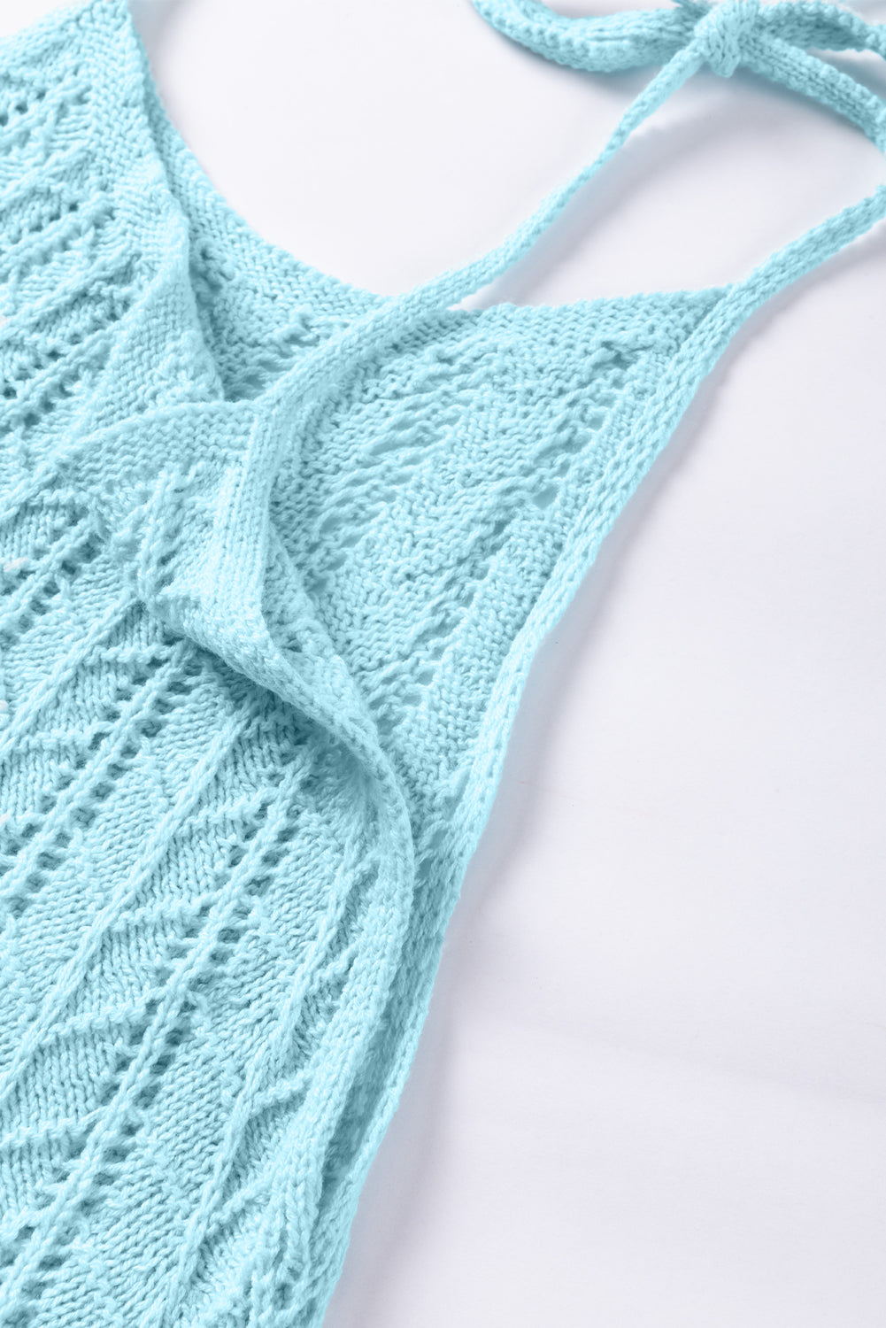 Tied Shoulder Pointelle Knit Tank Top | Beau Blue