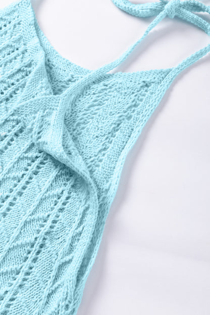 Tied Shoulder Pointelle Knit Tank Top | Beau Blue