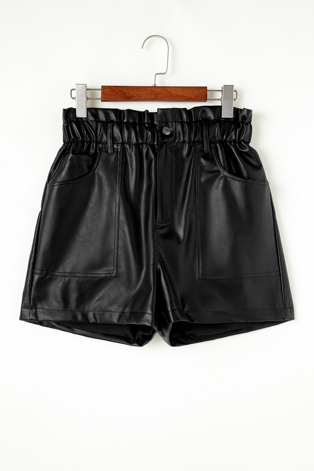 Faux Leather Paper Bag Waist High Rise Shorts | Black