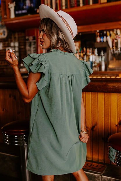 Ruffle Sleeve V Neck Frilled Shift Dress | Mist Green