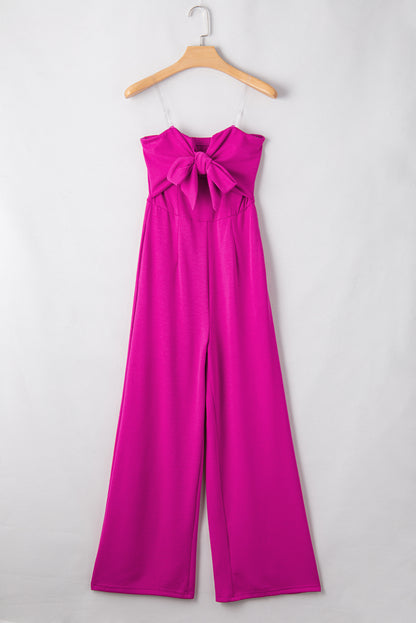 Bowknot Strapless Wide Leg Jumpsuit | Bright Pink