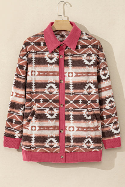 Western Sherpa Textured Trim Jacket | Pink