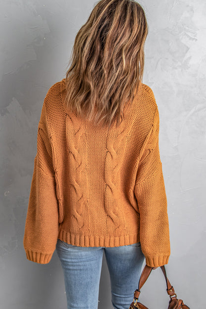 Cuddle Weather Cable Knit Handmade Turtleneck Sweater | Yellow