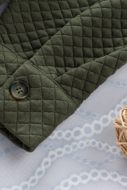 Retro Quilted Flap Pocket Button Shacket | Green