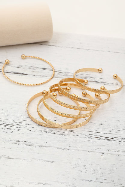 7Pcs/Set Textured Plated Open Alloy Bangle Set | Gold