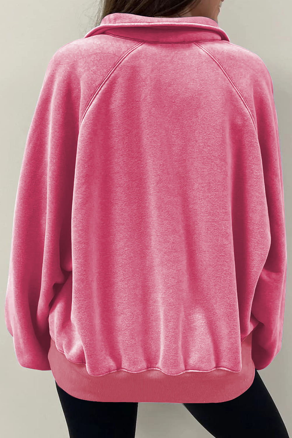 Solid Snap Buttons Collared Balloon Sleeve Oversized Sweatshirt | Pink