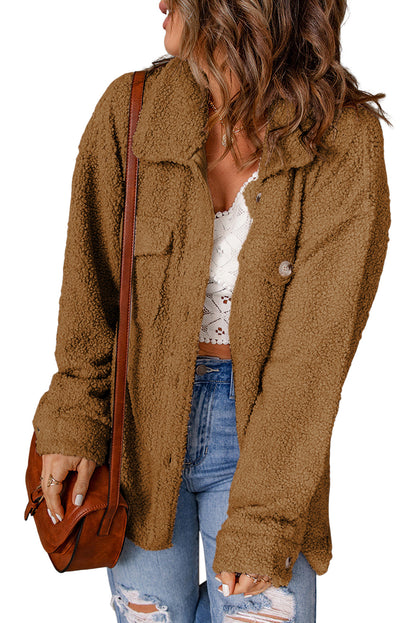 Flap Pockets Button Front Jacket | Brown